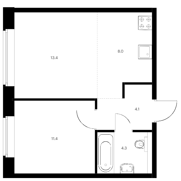 1-комнатная квартира 41.2 м², 1/9 эт., ЖК «Лермонтовский 54»
